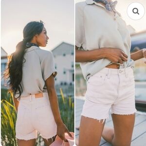 Pistola Maeve Desert Sand Cream Super High Rise Cut Off Mini Denim Shorts